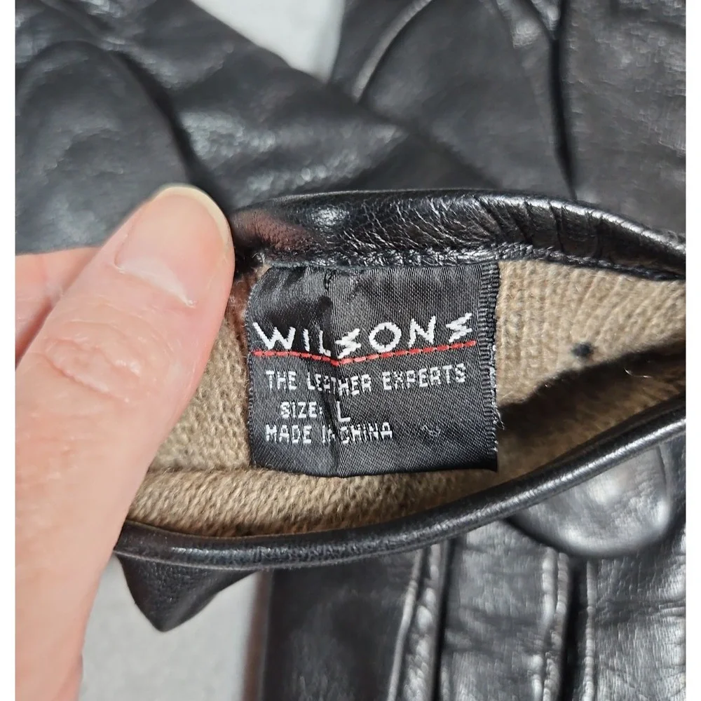 Wilsons Leather Womens Black Leather Cashmere Lined Gloves Size Large - Vintage